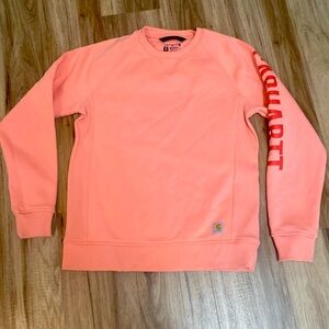 CARHARTT Midweight Relaxed Fit Block Logo Sweatshirt Women Coral sz Medium EUC